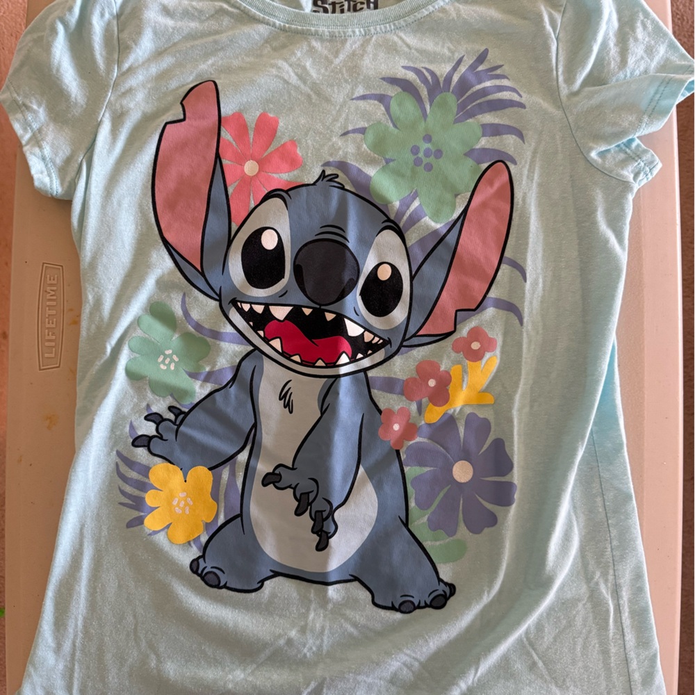 Disney Kids Stitch Floral T-Shirt - Light Blue